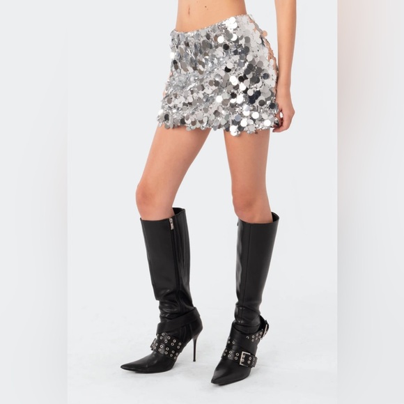 Edikted low rise silver sequin mini skirt - Picture 2 of 4